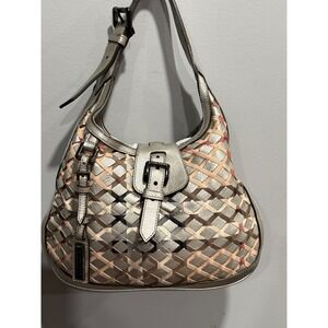 Burberry Metallic Silver Woven Lattice Leather Hobo Bag Nova Check ITEFFEP114SCA